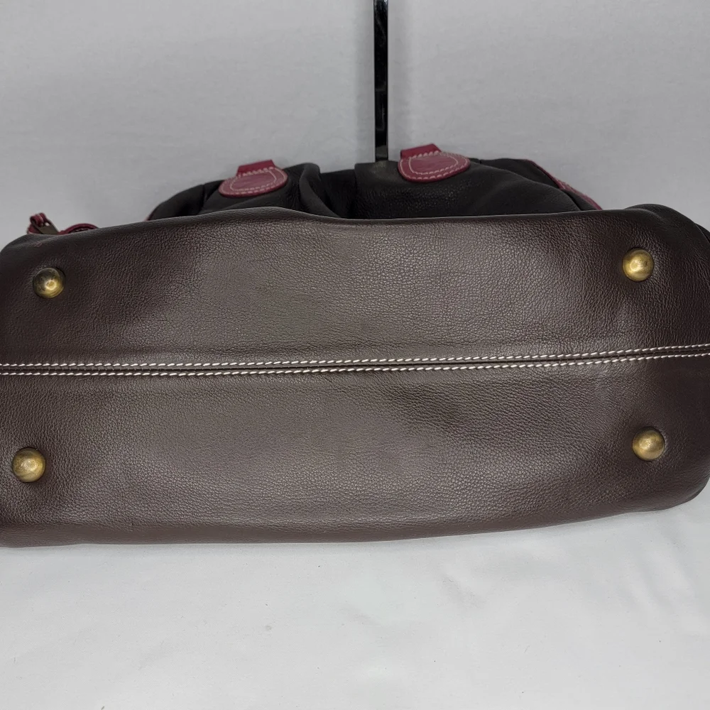 BODEN Genuine Leather Brown w/ Fuschia Trim Leather Handbag. P138 - Picture 9 of 10